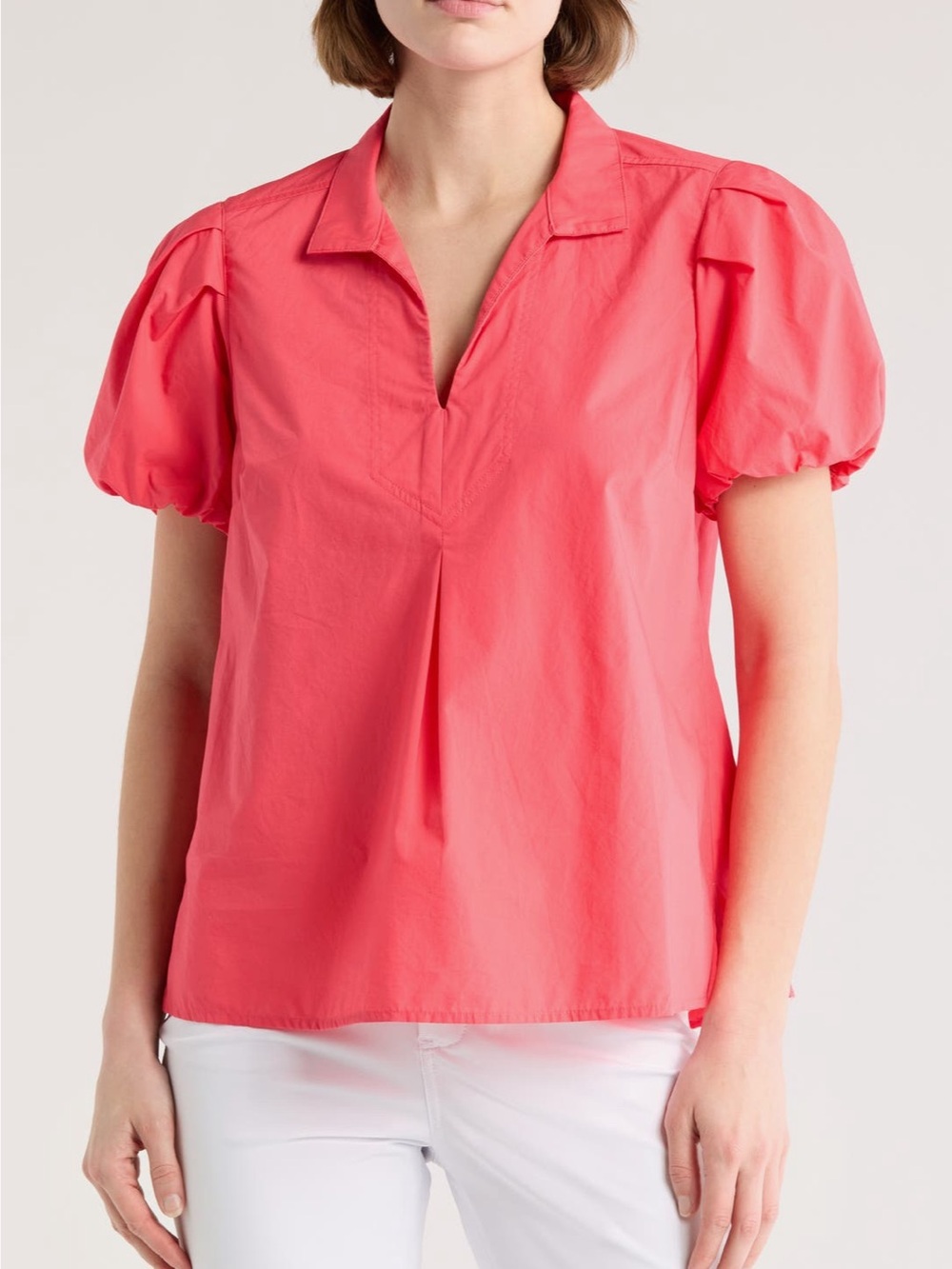 Tommy Bahama Papaya Nova Wave Puff Sleeve Seersucker V-Neck Top Size L